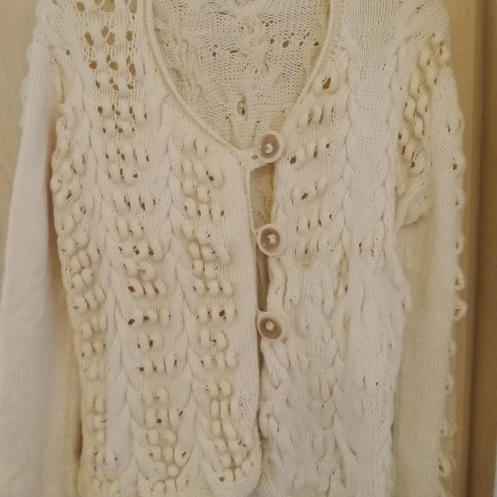 Hand Knit Cream Cardigan Sweater